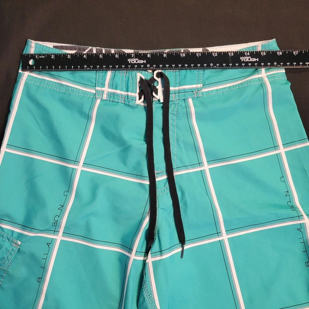 Billabong Mens Board Shorts Teal Turquoise Grid Plaid Swim Trunks Size 32